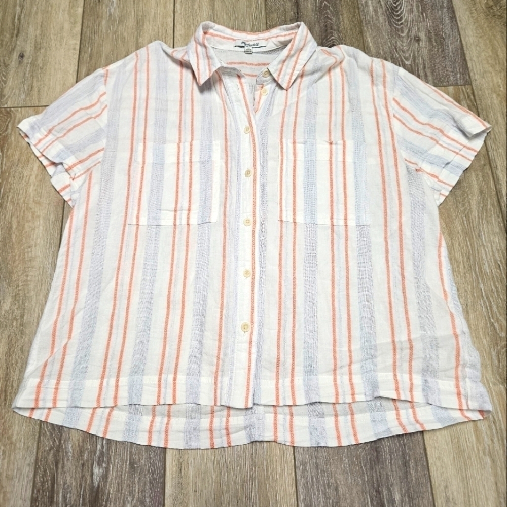 Madewell Beachside Shirt Seersucker Delmar Stripe Pocket Button Up Women's XS - Picture 3 of 11